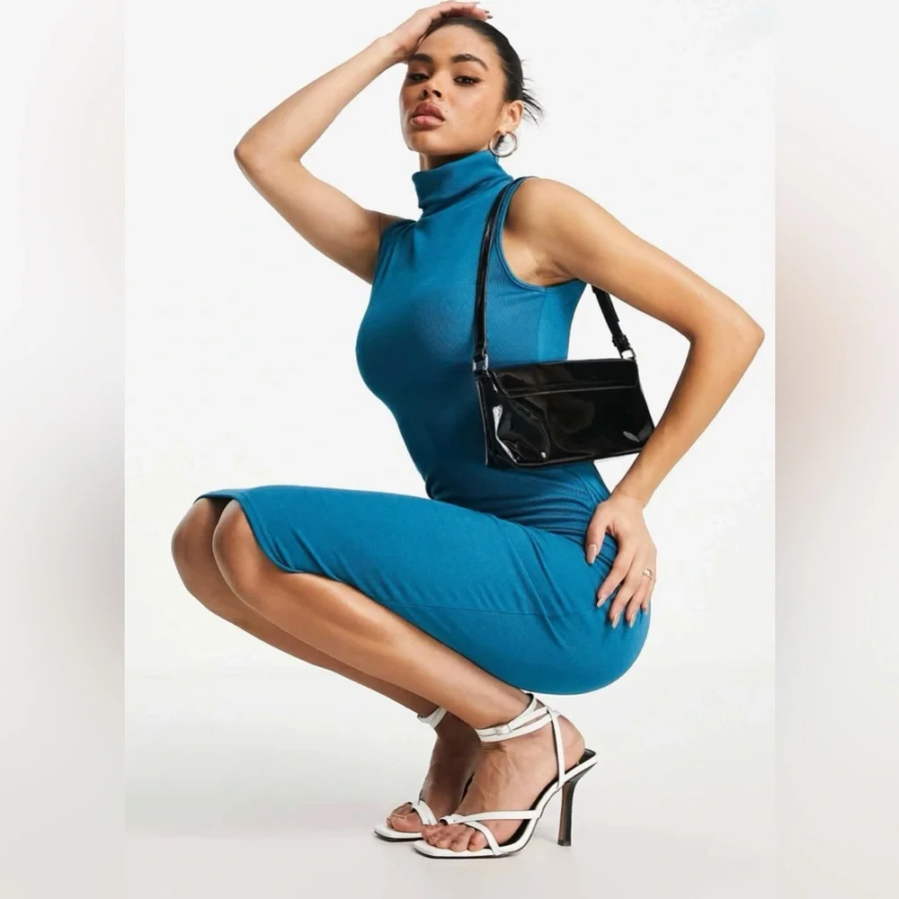 I Saw It First Turtle neck midi body con dress in Teal 14 - Picture 4 of 8